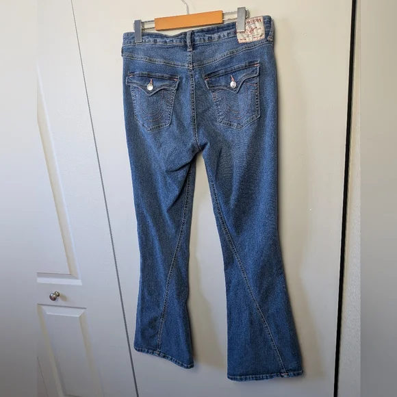 TRUE RELIGION Joey Mid Rise Flare Women Jeans Size 31 Blue Color Y2K Style 2000 - Picture 7 of 16